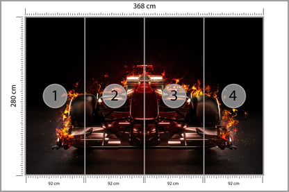 Fototapeta Płonący Bolid F1 368 × 280 cm – podgląd kadru