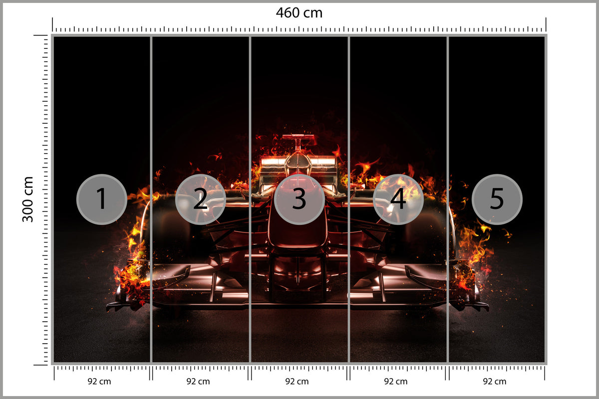 Fototapeta Płonący Bolid F1 460 × 300 cm – podgląd kadru