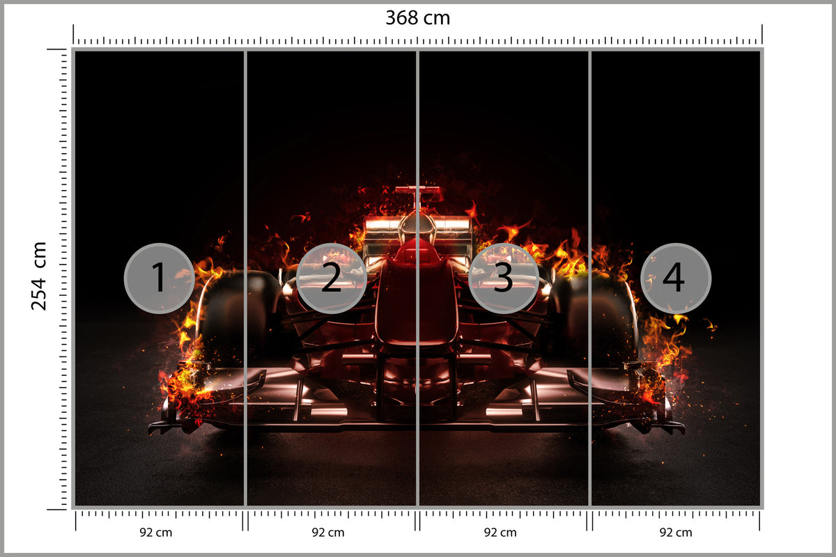 Fototapeta Płonący Bolid F1 368 × 254 cm – podgląd kadru