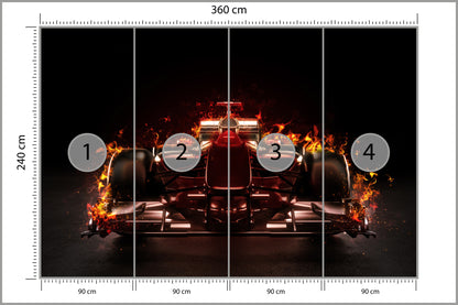 Fototapeta Płonący Bolid F1 360 × 240 cm – podgląd kadru