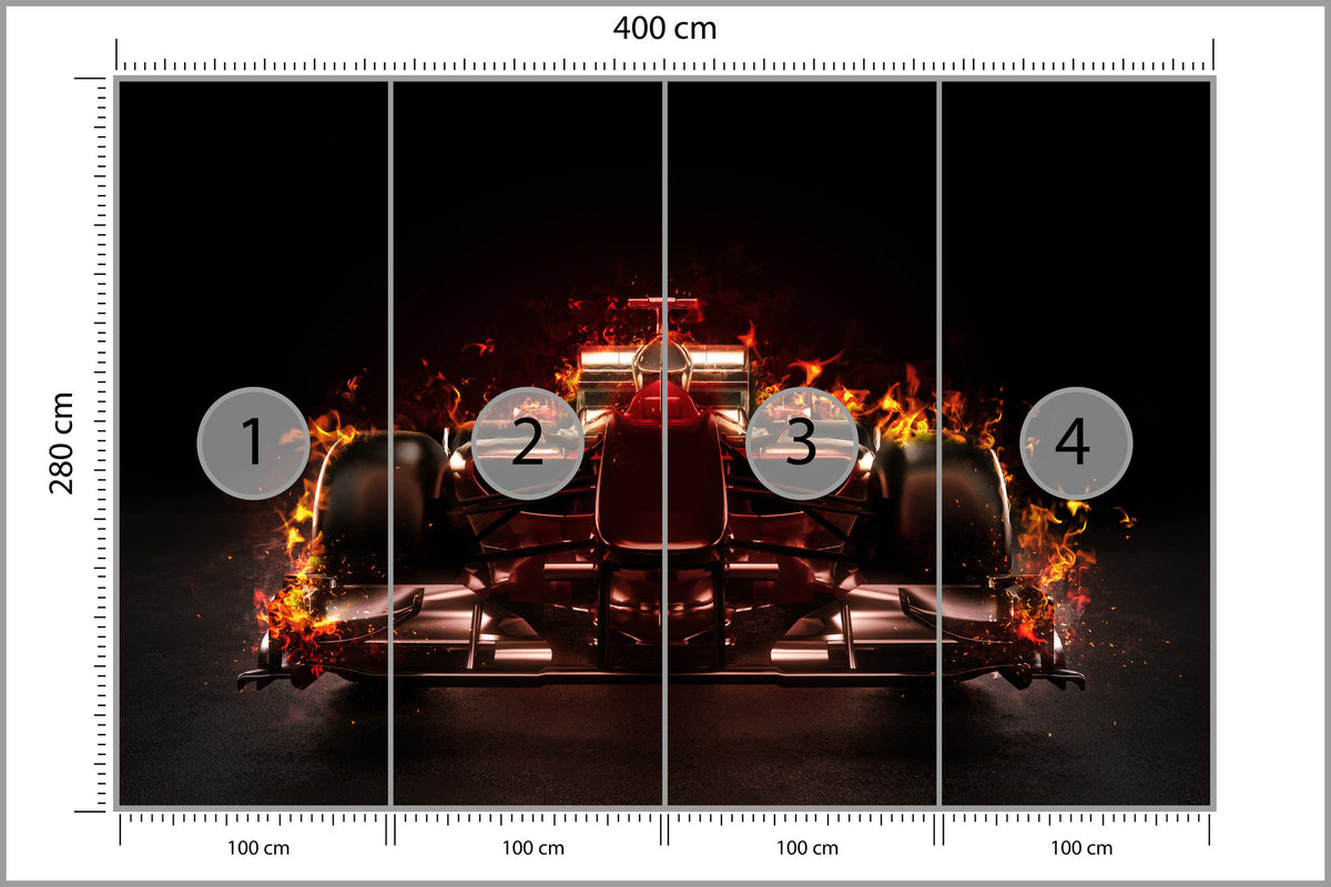 Fototapeta Płonący Bolid F1 400 × 280 cm – podgląd kadru