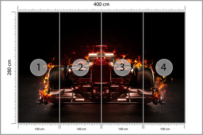 Fototapeta Płonący Bolid F1 400 × 280 cm – podgląd kadru