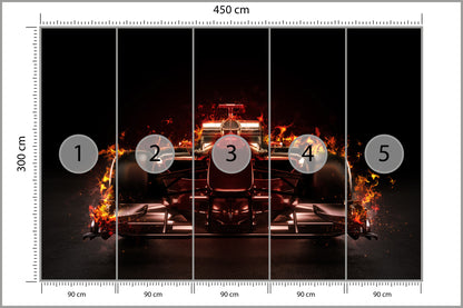 Fototapeta Płonący Bolid F1 450 × 300 cm – podgląd kadru