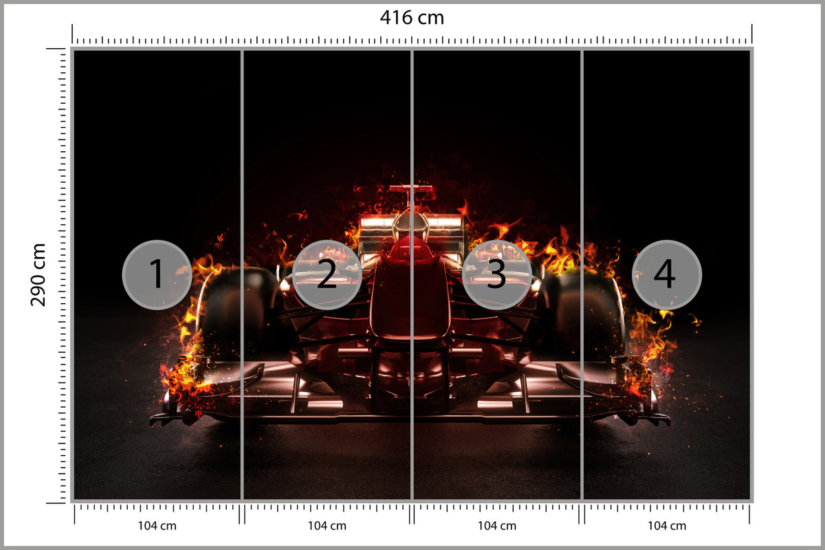 Fototapeta Płonący Bolid F1 416 × 290 cm – podgląd kadru