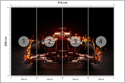 Fototapeta Płonący Bolid F1 416 × 290 cm – podgląd kadru