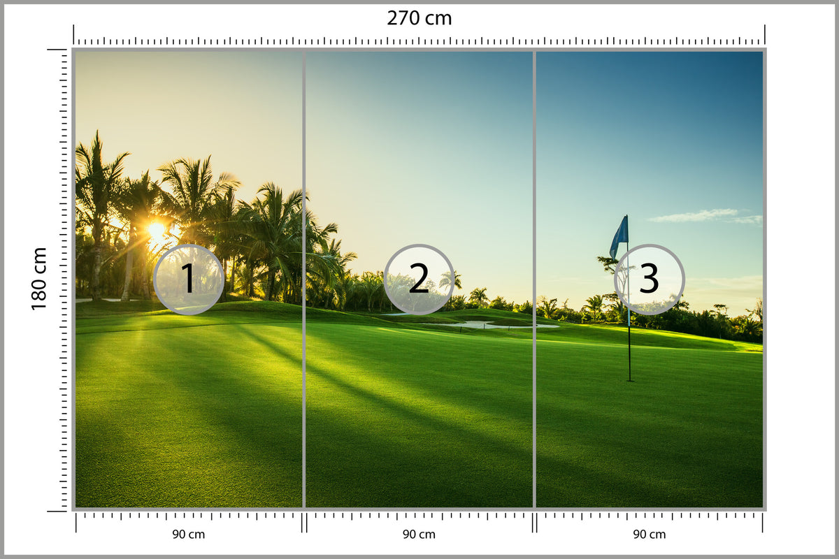 Fototapeta Pole Golfowe O Wschodzie Słońca 270 × 180 cm – podgląd kadru