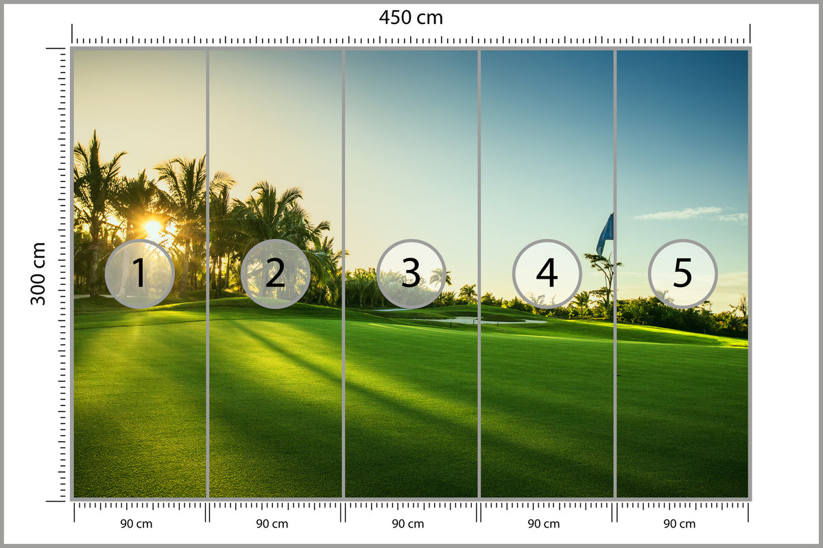 Fototapeta Pole Golfowe O Wschodzie Słońca 450 × 300 cm – podgląd kadru