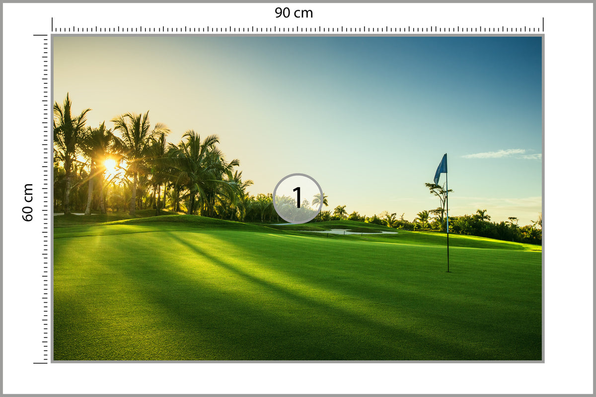 Fototapeta Pole Golfowe O Wschodzie Słońca 90 × 60 cm – podgląd kadru