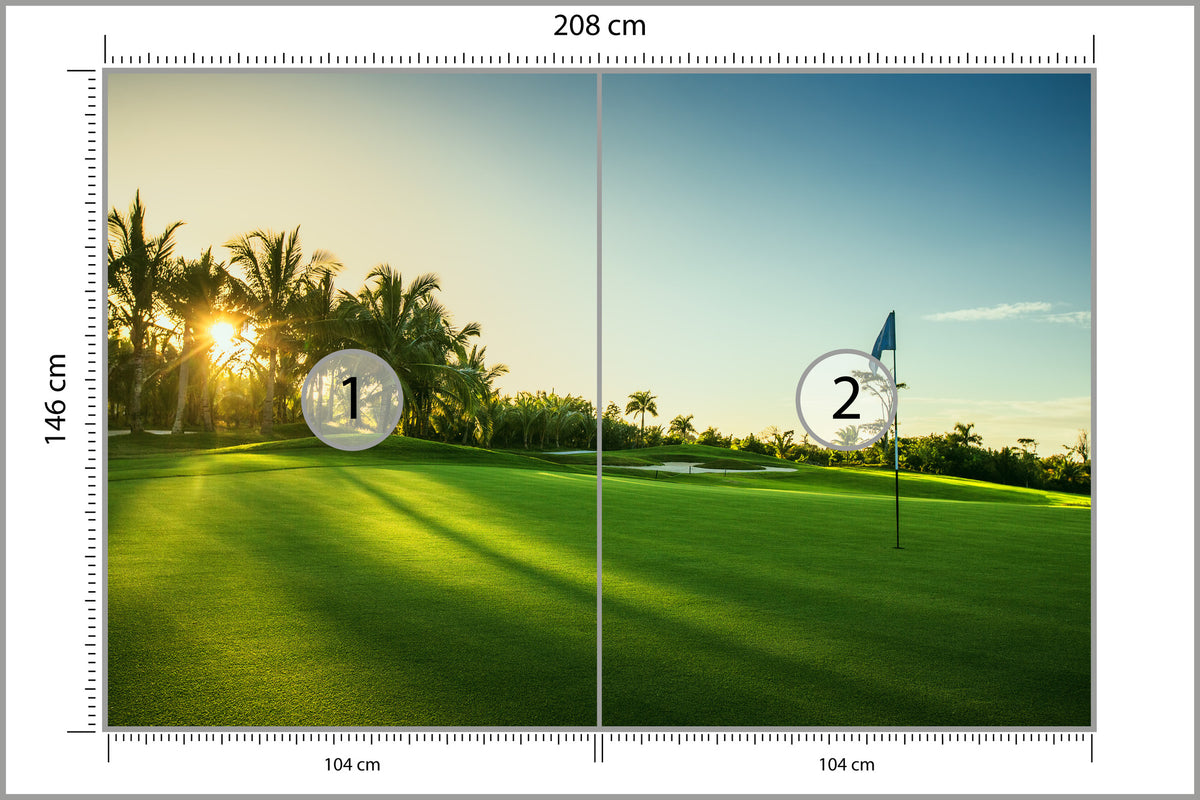 Fototapeta Pole Golfowe O Wschodzie Słońca 208 × 146 cm – podgląd kadru