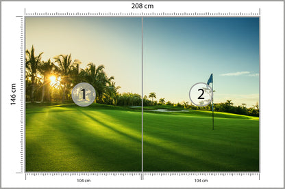 Fototapeta Pole Golfowe O Wschodzie Słońca 208 × 146 cm – podgląd kadru