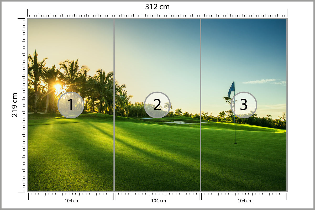 Fototapeta Pole Golfowe O Wschodzie Słońca 312 × 219 cm – podgląd kadru