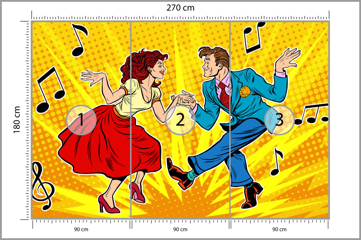 Fototapeta Taneczna Para W Stylu Pop-Art 270 × 180 cm – podgląd kadru