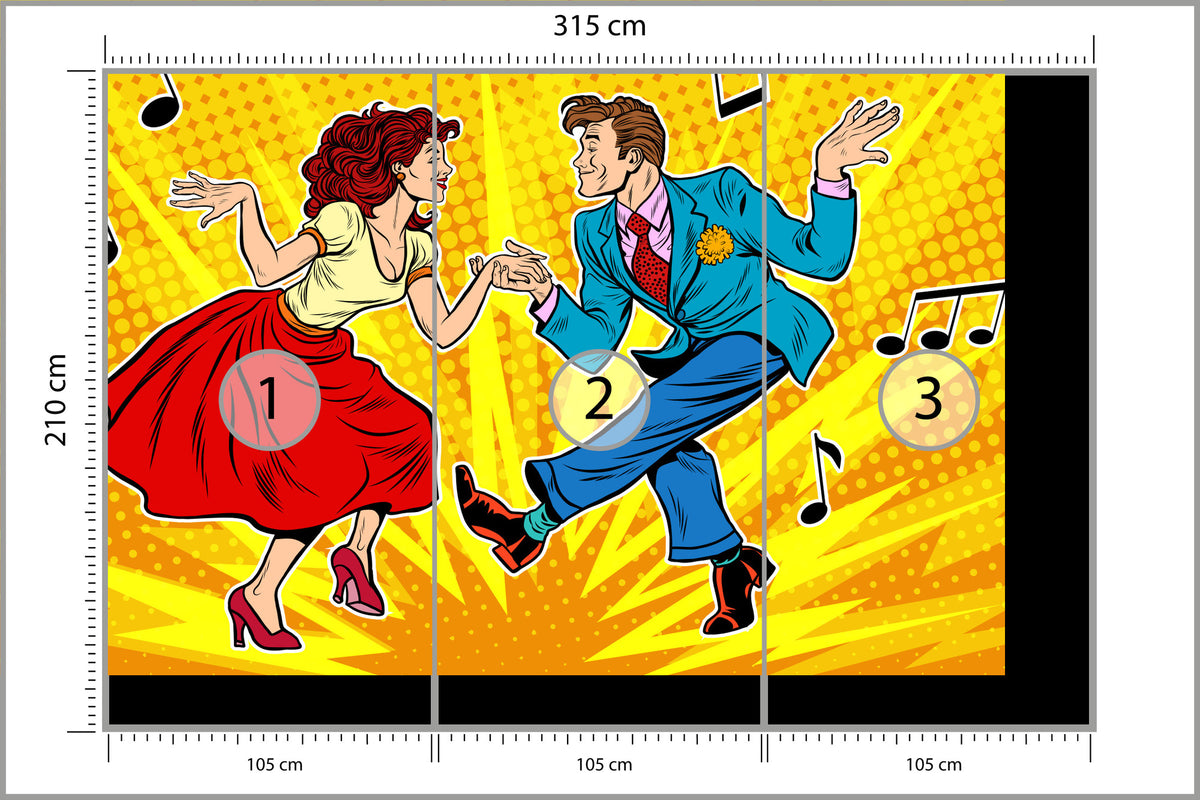 Fototapeta Taneczna Para W Stylu Pop-Art 315 × 210 cm – podgląd kadru