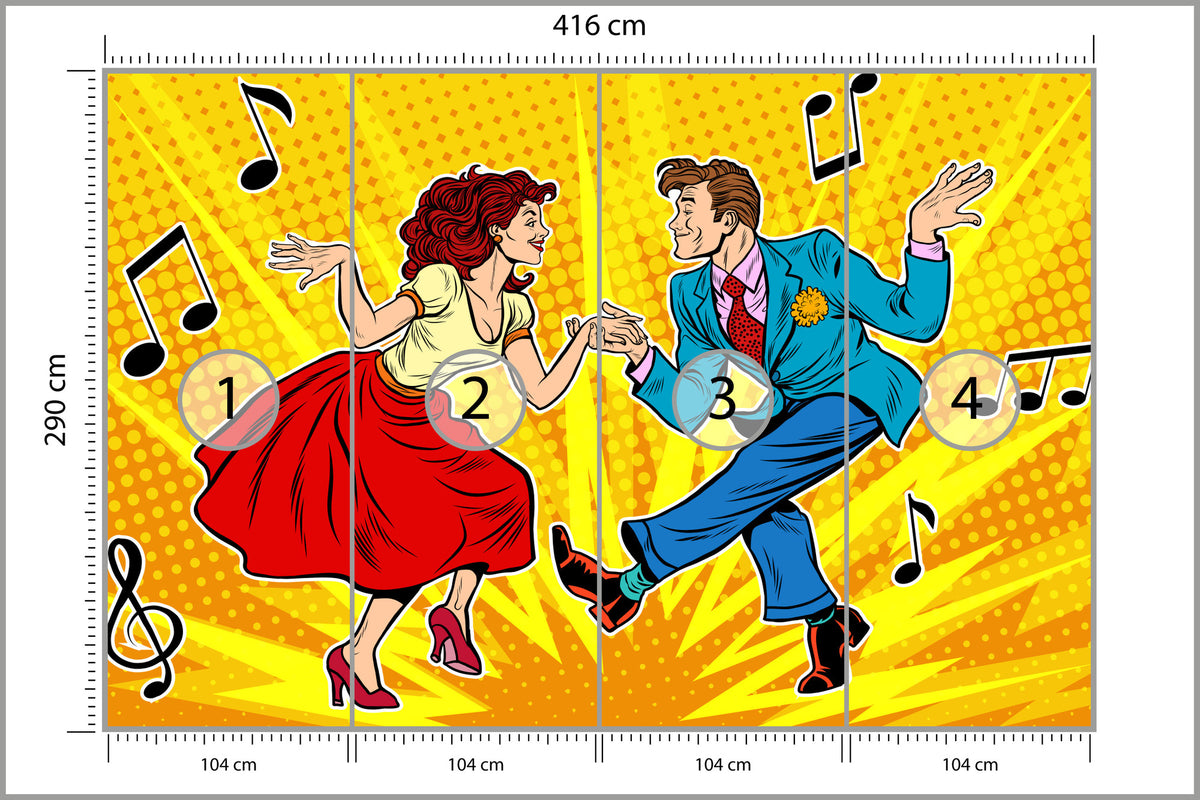 Fototapeta Taneczna Para W Stylu Pop-Art 416 × 290 cm – podgląd kadru