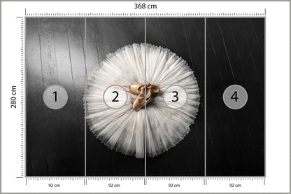 Fototapeta Buty Do Baletu Na Białej Tutu 368 × 280 cm – podgląd kadru