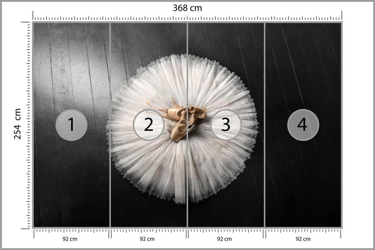Fototapeta Buty Do Baletu Na Białej Tutu 368 × 254 cm – podgląd kadru