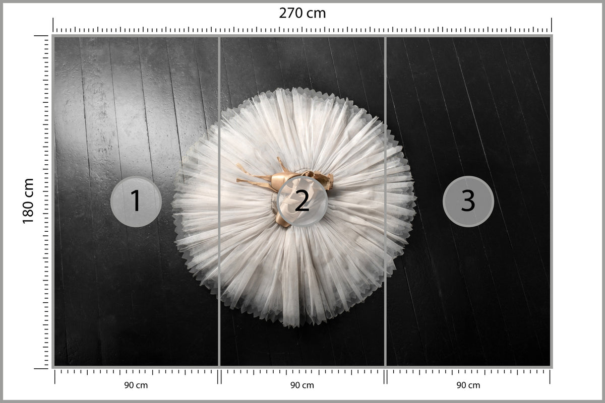 Fototapeta Buty Do Baletu Na Białej Tutu 270 × 180 cm – podgląd kadru