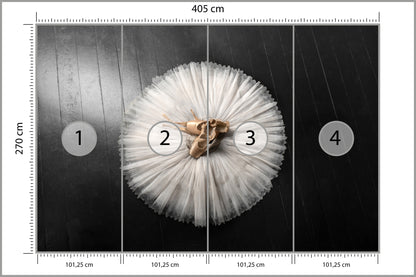 Fototapeta Buty Do Baletu Na Białej Tutu 405 × 270 cm – podgląd kadru
