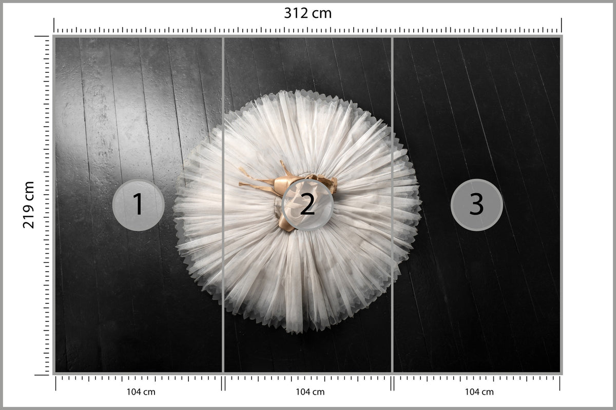 Fototapeta Buty Do Baletu Na Białej Tutu 312 × 219 cm – podgląd kadru