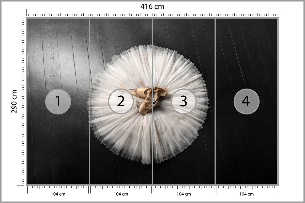 Fototapeta Buty Do Baletu Na Białej Tutu 416 × 290 cm – podgląd kadru