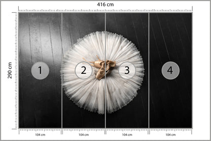Fototapeta Buty Do Baletu Na Białej Tutu 416 × 290 cm – podgląd kadru