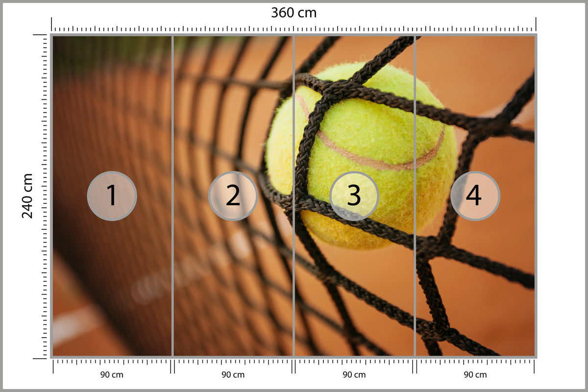 Fototapeta Piłka Tenisowa W Siatce 360 × 240 cm – podgląd kadru