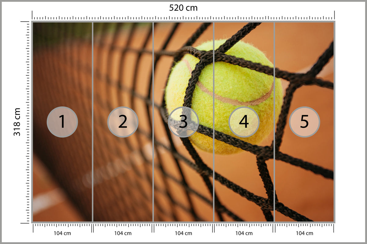 Fototapeta Piłka Tenisowa W Siatce 520 × 318 cm – podgląd kadru