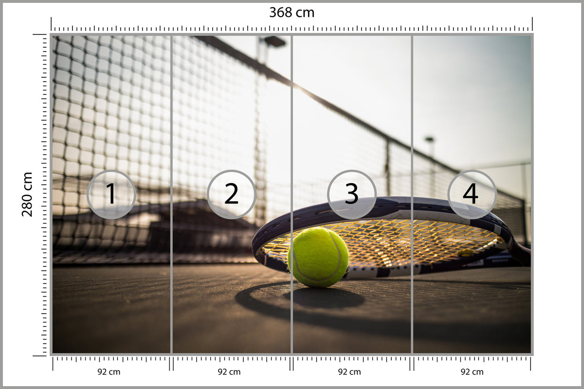 Fototapeta Piłka Tenisowa Z Rakietą 368 × 280 cm – podgląd kadru