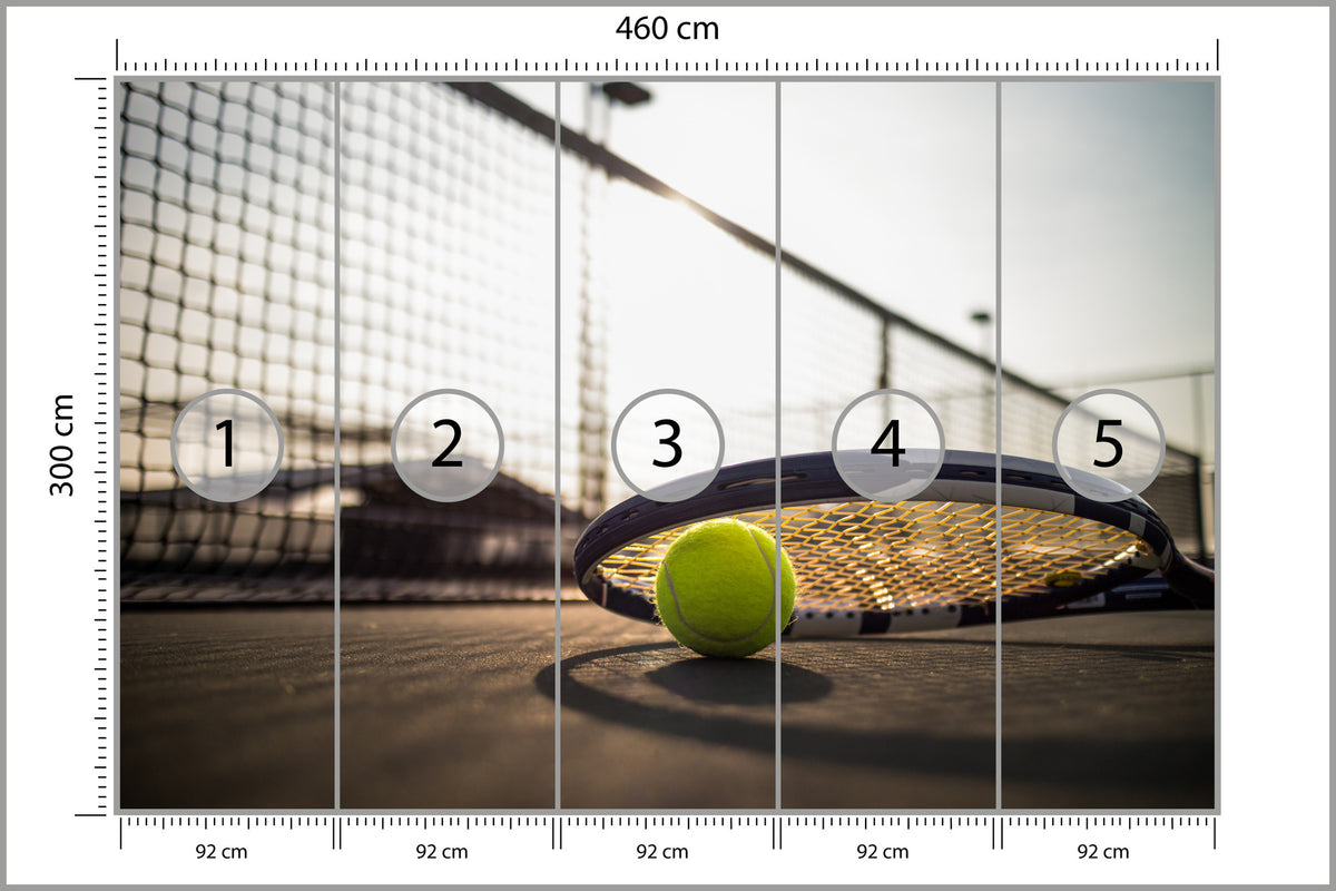 Fototapeta Piłka Tenisowa Z Rakietą 460 × 300 cm – podgląd kadru
