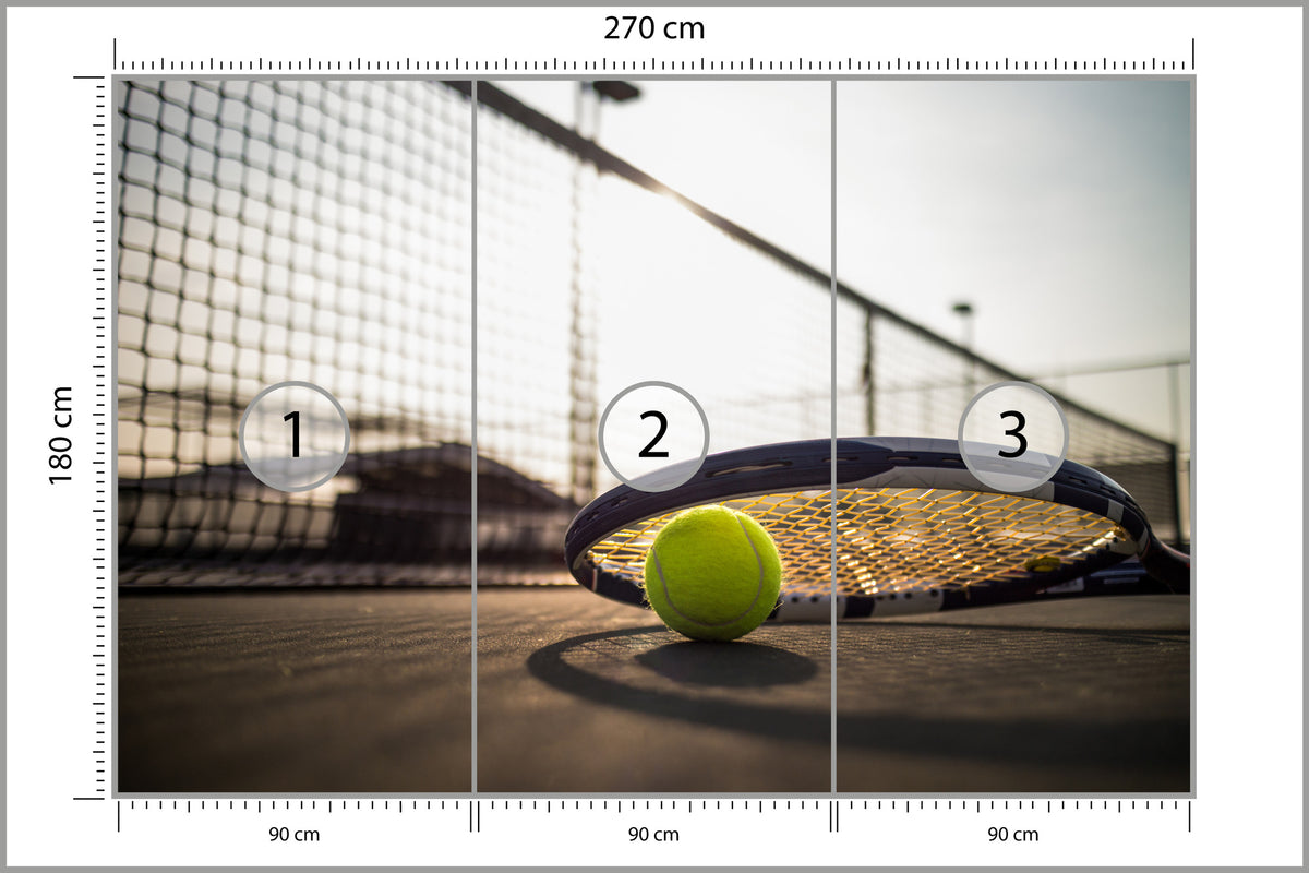 Fototapeta Piłka Tenisowa Z Rakietą 270 × 180 cm – podgląd kadru