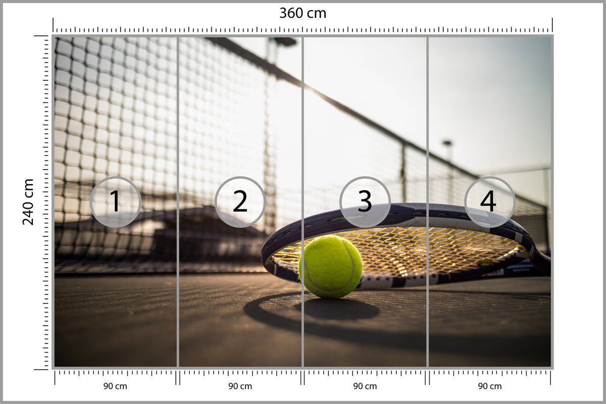 Fototapeta Piłka Tenisowa Z Rakietą 360 × 240 cm – podgląd kadru