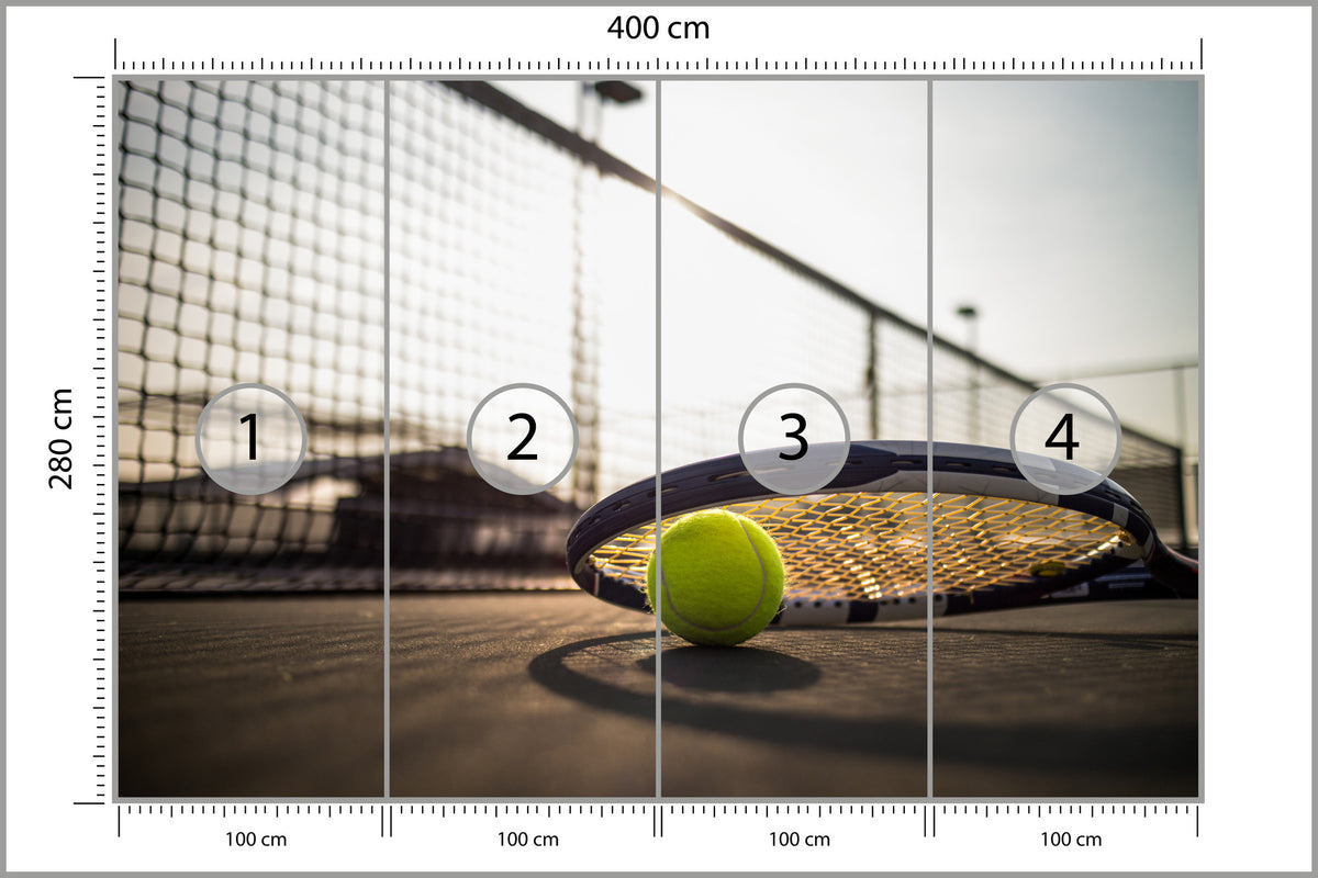 Fototapeta Piłka Tenisowa Z Rakietą 400 × 280 cm – podgląd kadru