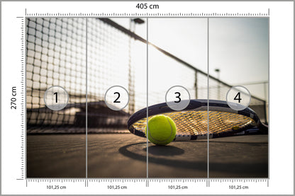 Fototapeta Piłka Tenisowa Z Rakietą 405 × 270 cm – podgląd kadru