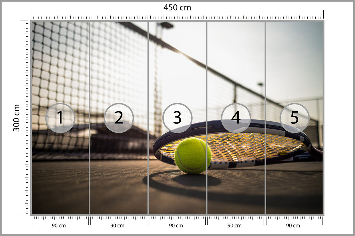 Fototapeta Piłka Tenisowa Z Rakietą 450 × 300 cm – podgląd kadru