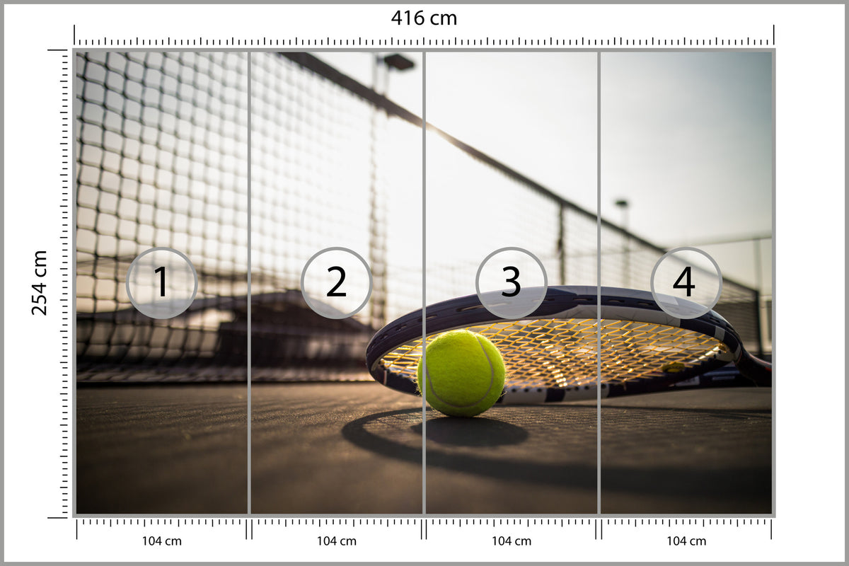 Fototapeta Piłka Tenisowa Z Rakietą 416 × 254 cm – podgląd kadru