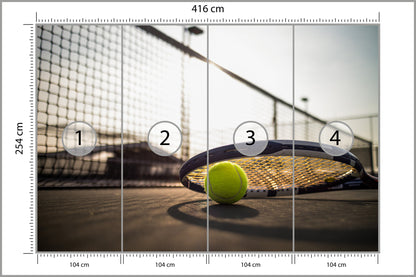 Fototapeta Piłka Tenisowa Z Rakietą 416 × 254 cm – podgląd kadru