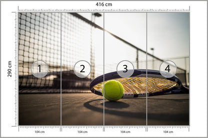 Fototapeta Piłka Tenisowa Z Rakietą 416 × 290 cm – podgląd kadru