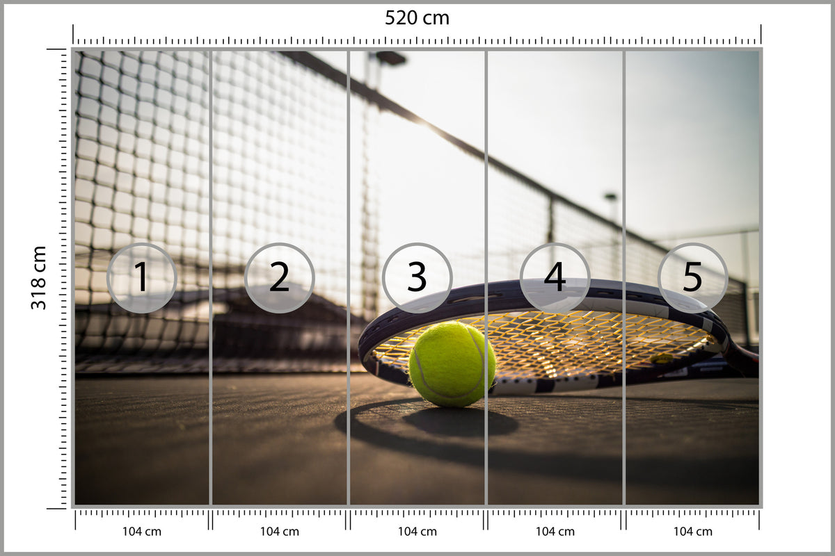 Fototapeta Piłka Tenisowa Z Rakietą 520 × 318 cm – podgląd kadru