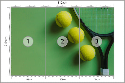 Fototapeta Piłki Tenisowe Z Rakietą 312 × 219 cm – podgląd kadru