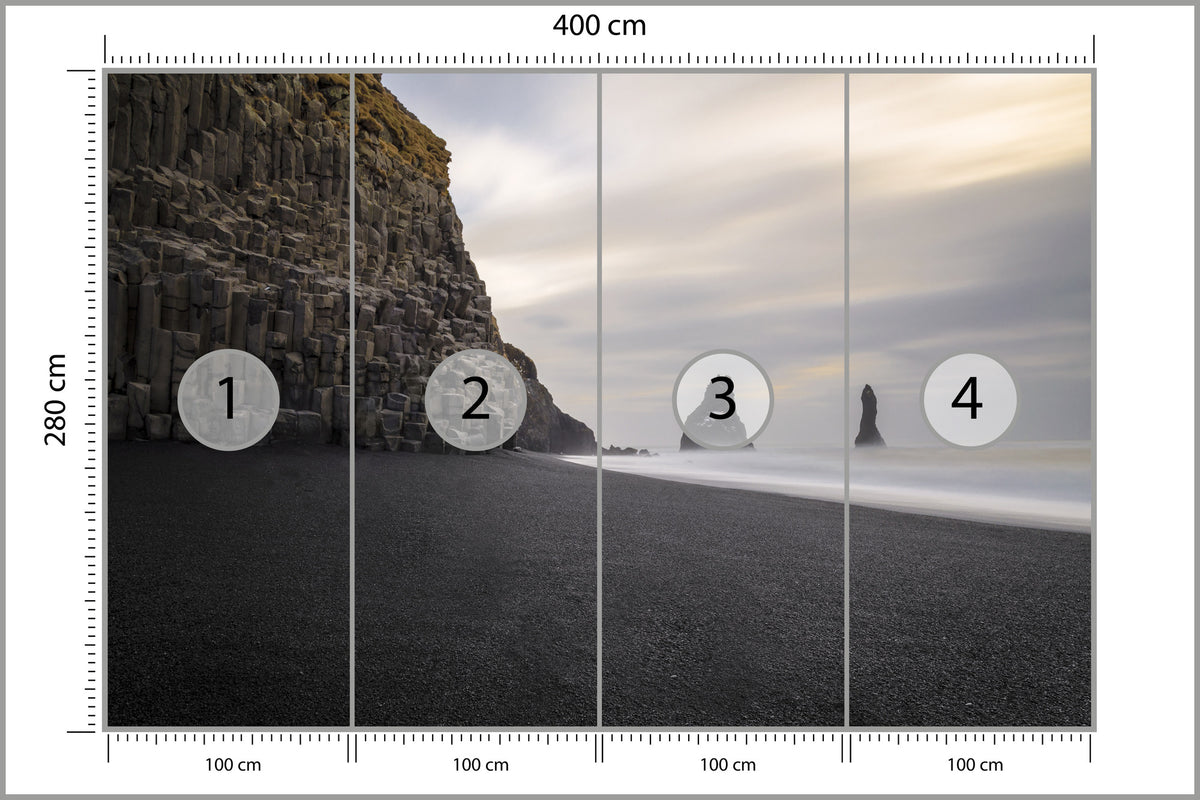 Fototapeta Plaża Morze Skały Czarny Piasek 400 × 280 cm – podgląd kadru
