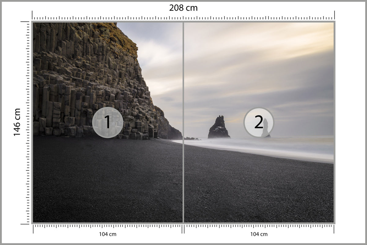 Fototapeta Plaża Morze Skały Czarny Piasek 208 × 146 cm – podgląd kadru