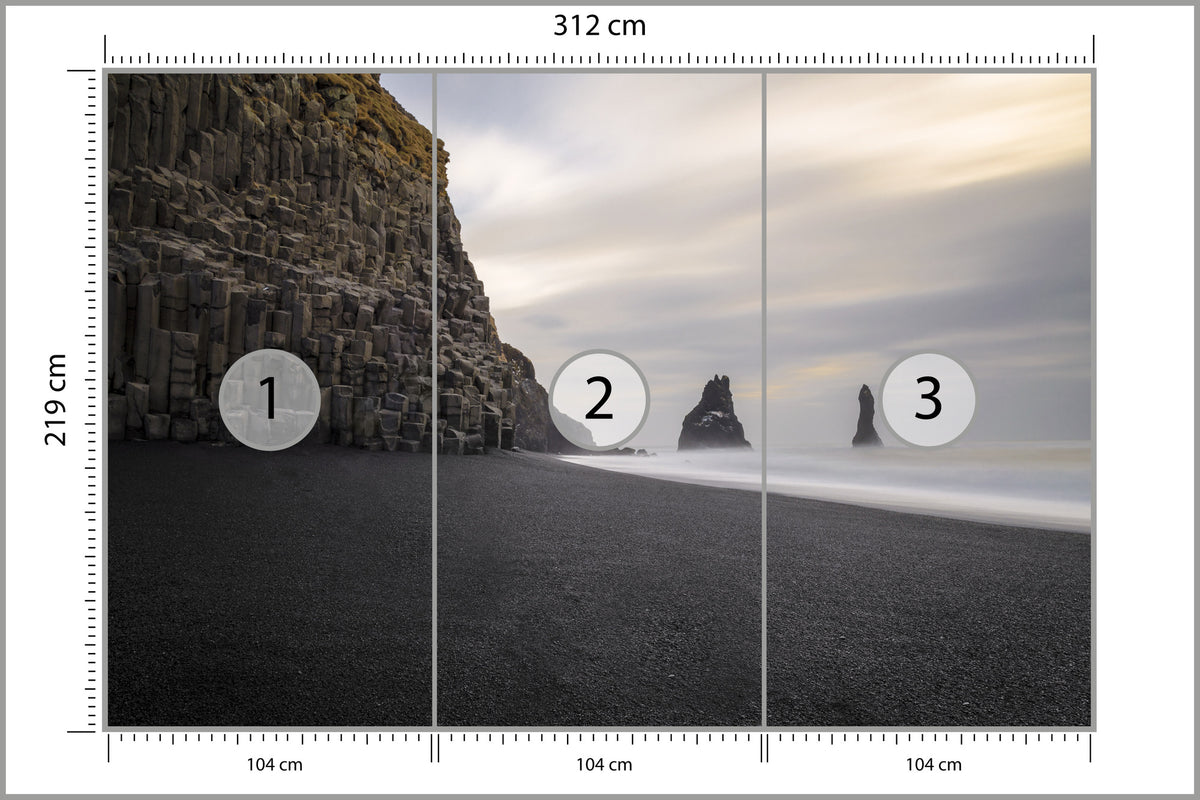 Fototapeta Plaża Morze Skały Czarny Piasek 312 × 219 cm – podgląd kadru