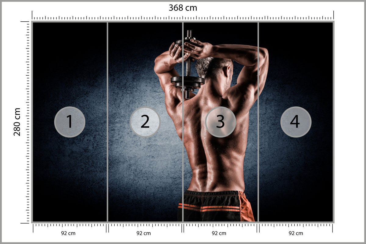 Fototapeta Umięśniony Mężczyzna Z Hantlem 368 × 280 cm – podgląd kadru