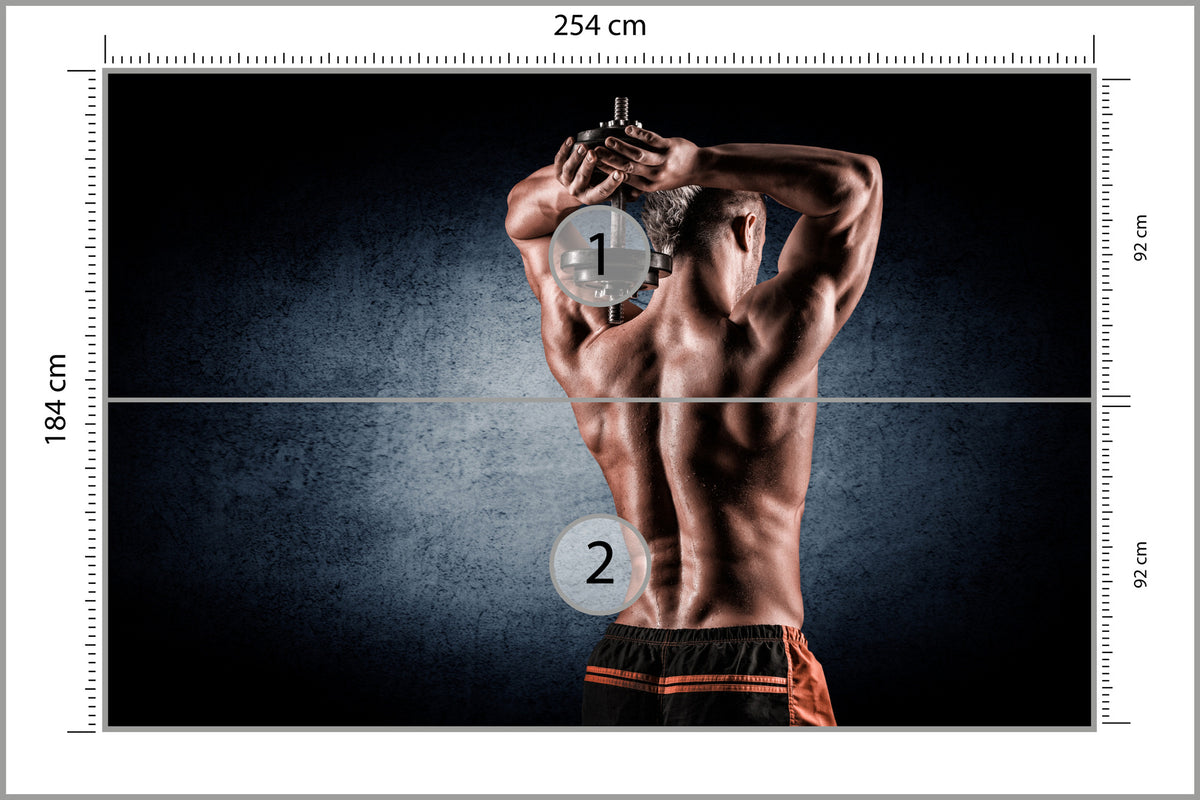 Fototapeta Umięśniony Mężczyzna Z Hantlem 254 × 184 cm – podgląd kadru