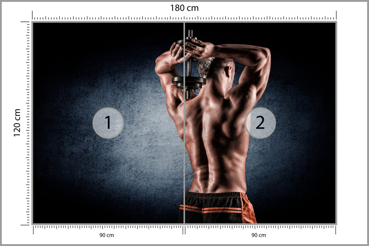 Fototapeta Umięśniony Mężczyzna Z Hantlem 180 × 120 cm – podgląd kadru