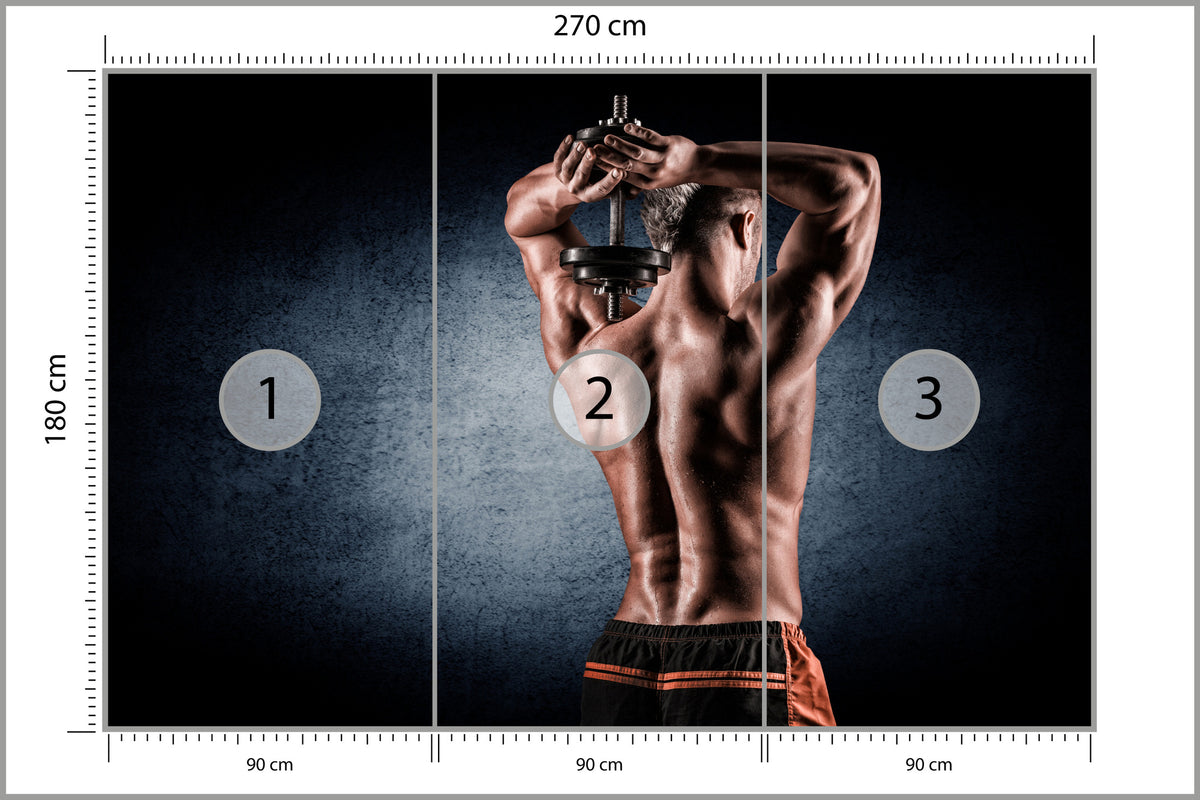 Fototapeta Umięśniony Mężczyzna Z Hantlem 270 × 180 cm – podgląd kadru