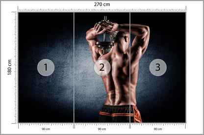 Fototapeta Umięśniony Mężczyzna Z Hantlem 270 × 180 cm – podgląd kadru