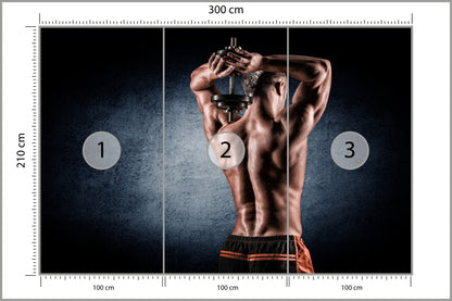 Fototapeta Umięśniony Mężczyzna Z Hantlem 300 × 210 cm – podgląd kadru