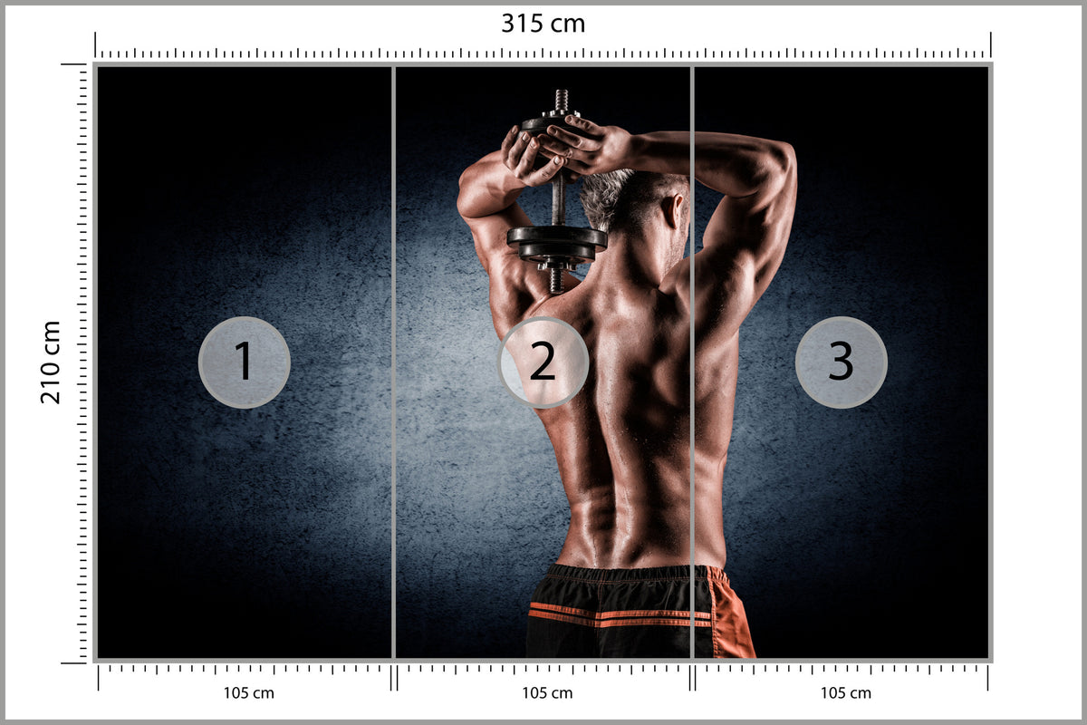 Fototapeta Umięśniony Mężczyzna Z Hantlem 315 × 210 cm – podgląd kadru