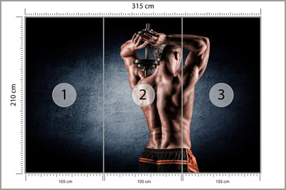 Fototapeta Umięśniony Mężczyzna Z Hantlem 315 × 210 cm – podgląd kadru